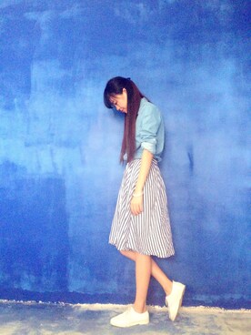 「babestyleのアイテム（シャツ/ブラウス、ホワイト系）」を使った、mm-MoMoさん（レディース・165cm）の夏コーディネート