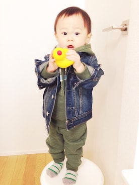 「ボーダーTシャツ」｜LeO*さん（キッズ・70cm）の春コーディネート