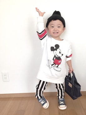 「アイテム（トートバッグ）」を使った、LeO*さん（キッズ・80cm）の冬コーディネート