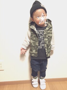 「2歳3ヶ月」｜「アイテム（パーカー）」を使った、LeO*さん（キッズ・80cm）の春コーディネート