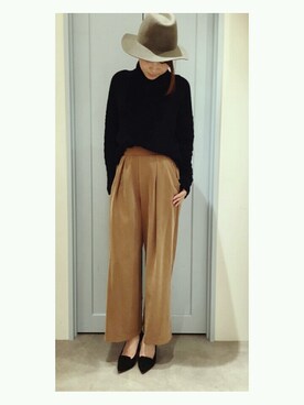 「アンゴラ」｜「アイテム（帽子）」を使った、r u m iさん（レディース・157cm）の秋コーディネート