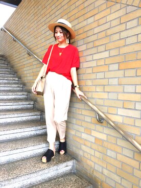 「Discoat Parisien（ディスコートパリシアン）のつば広カンカン帽（ハット）」を使った、YUKO☆さん（レディース・165cm）の春コーディネート