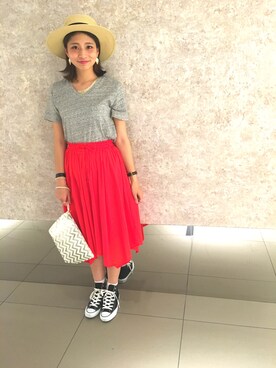 「Discoat Parisien（ディスコートパリシアン）のつば広カンカン帽（ハット）」を使った、YUKO☆さん（レディース・165cm）の春コーディネート