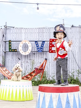 「アイテム（ベスト、レッド系）」を使った、norikofさん（キッズ・100cm）の秋コーディネート