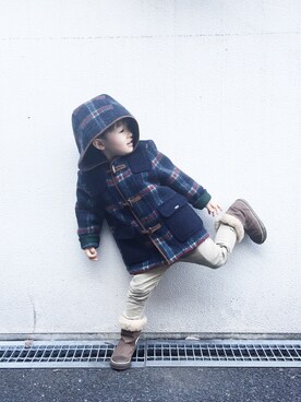 「息子」｜「アイテム（ダッフルコート）」を使った、norikofさん（キッズ・100cm）の秋コーディネート