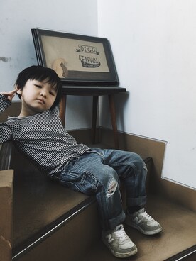 「BLEU H. （ブルーオリゾン）のアイテム」を使った、norikofさん（キッズ・100cm）の春コーディネート