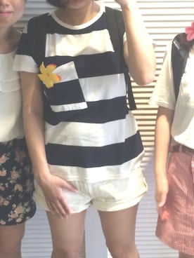 「w closet（ダブルクローゼット）のアイテム（Tシャツ/カットソー、ホワイト系）」を使った、＊＊＊Ginie＊＊＊さん（レディース・157cm）の春コーディネート