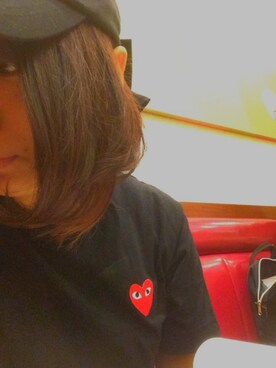 「COMME des GARCONS（コムデギャルソン）のアイテム（Tシャツ/カットソー、ブラック系）」を使った、＊＊＊Ginie＊＊＊さん（レディース・157cm）の春コーディネート