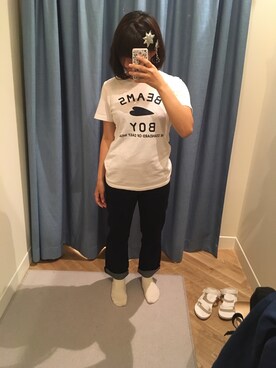 「BEAMS BOY（ビームスボーイ）のアイテム（Tシャツ/カットソー、ホワイト系）」を使った、＊＊＊Ginie＊＊＊さん（レディース・157cm）の夏コーディネート