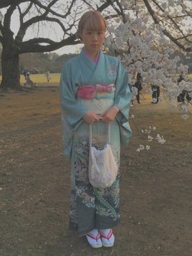 「kimono」｜「アイテム（バッグ）」を使った、hikariさん（レディース・160cm）の春コーディネート