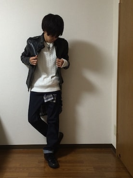 「SERGEANT SALUTE（サージェントサルート）のアイテム（ライダースジャケット）」を使った、かぴばらさん（メンズ・165cm）の秋コーディネート