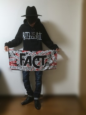 「GLOBAL WORK（グローバルワーク）のフェルトロングブリムハット/705078（ハット）」を使った、かぴばらさん（メンズ・165cm）の冬コーディネート