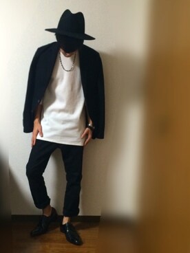 「GLOBAL WORK（グローバルワーク）のフェルトロングブリムハット/705078（ハット）」を使った、かぴばらさん（メンズ・165cm）の冬コーディネート