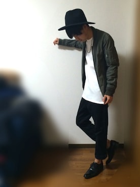 「GLOBAL WORK（グローバルワーク）のフェルトロングブリムハット/705078（ハット）」を使った、かぴばらさん（メンズ・165cm）の冬コーディネート