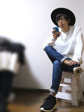 「GLOBAL WORK（グローバルワーク）のフェルトロングブリムハット/705078（ハット）」を使った、かぴばらさん（メンズ・165cm）の春コーディネート