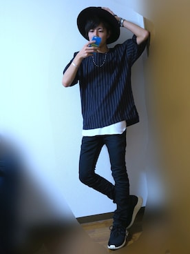 「GLOBAL WORK（グローバルワーク）のフェルトロングブリムハット/705078（ハット）」を使った、かぴばらさん（メンズ・165cm）の春コーディネート