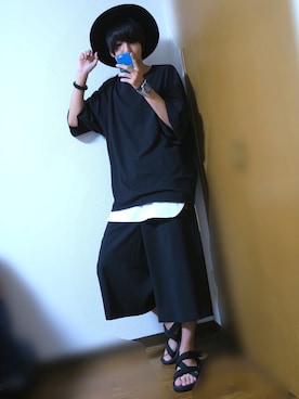 「GLOBAL WORK（グローバルワーク）のフェルトロングブリムハット/705078（ハット）」を使った、かぴばらさん（メンズ・165cm）の夏コーディネート