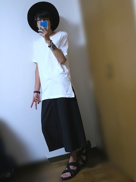 「GLOBAL WORK（グローバルワーク）のフェルトロングブリムハット/705078（ハット）」を使った、かぴばらさん（メンズ・165cm）の夏コーディネート