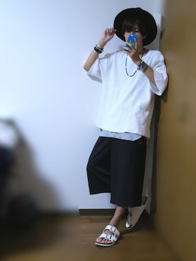 「GLOBAL WORK（グローバルワーク）のフェルトロングブリムハット/705078（ハット）」を使った、かぴばらさん（メンズ・165cm）の夏コーディネート