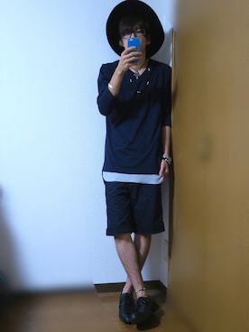 「GLOBAL WORK（グローバルワーク）のフェルトロングブリムハット/705078（ハット）」を使った、かぴばらさん（メンズ・165cm）の夏コーディネート