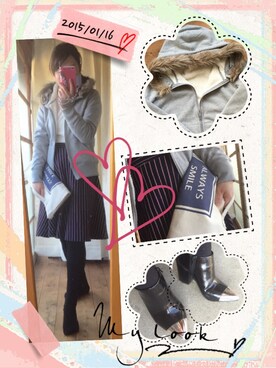 「MERCURYDUO（マーキュリーデュオ）のアイテム（ブーティ）」を使った、イチコロ♡リンさん（レディース・157cm）の冬コーディネート