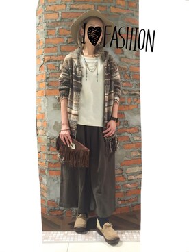 「70's」｜「アイテム（ポンチョ）」を使った、m*chan♪さん（レディース・156cm）の冬コーディネート
