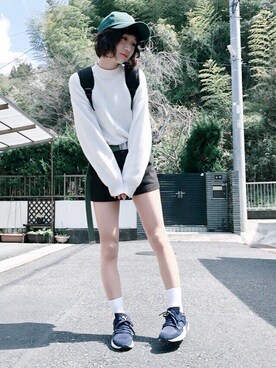 「Honeys（ハニーズ）のアイテム（キャップ、グリーン系）」を使った、s h i n j u 🌻さん（レディース・154cm）の春コーディネート