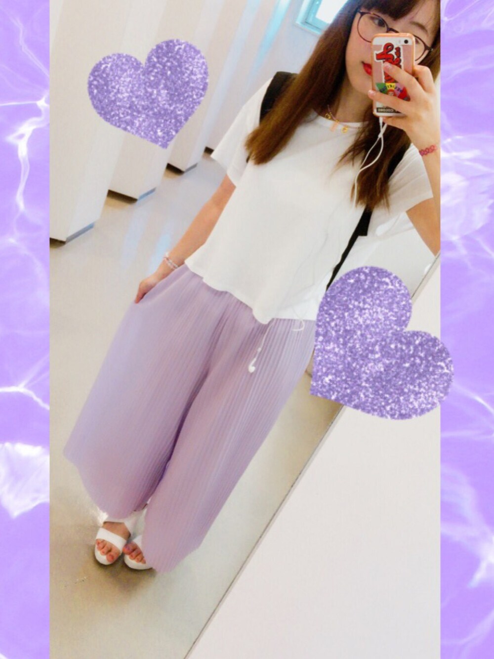 「ラベンダー、wcloset、パステルカラー、海外」｜「w closetのプリーツパンツ（パンツ、パープル系）」を使った、Kanaさん（レディース・161cm）の夏コーディネートの1枚目の写真