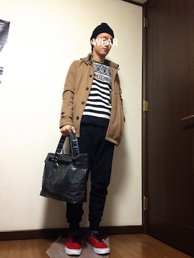 「Marc by Marc Jacobs（マークバイマークジェイコブス）のアイテム（トートバッグ）」を使った、chanyuさん（メンズ・173cm）の冬コーディネート
