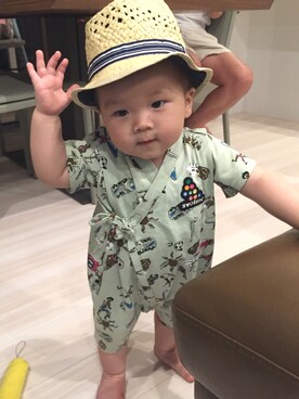 「アイテム（浴衣、グリーン系）」を使った、eichi_mom88さん（キッズ・70cm）の夏コーディネート