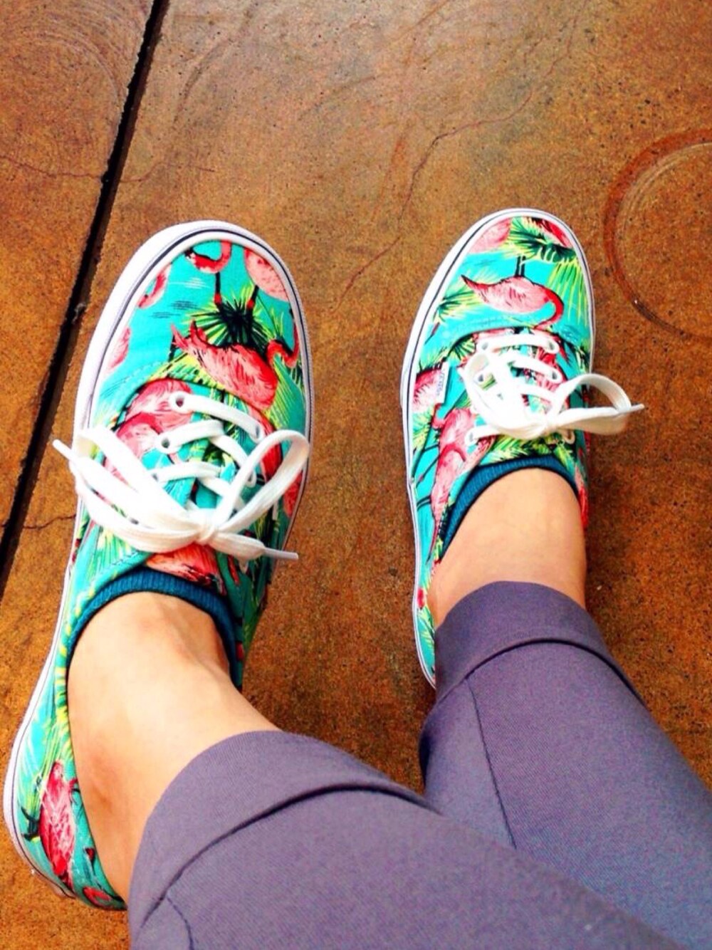 「VANS、スニーカー、フラミンゴ、GU、パンツ、スポーツミックス、夏コーデ」｜「VANSのアイテム（スニーカー、その他）」を使った、まぁみぃさん（レディース・160cm）の夏コーディネートの1枚目の写真