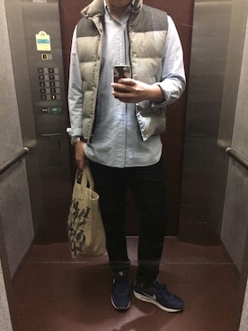 「EDIFICE（エディフィス）のアイテム（ダウンベスト）」を使った、TAKさん（メンズ・180cm）の秋コーディネート