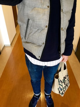 「EDIFICE（エディフィス）のアイテム（ダウンベスト）」を使った、TAKさん（メンズ・180cm）の冬コーディネート
