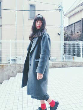 「グレーコーデ」｜「アイテム（ライダースジャケット）」を使った、sakiさん（レディース・163cm）の冬コーディネート