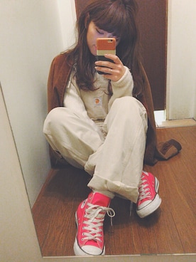 「アイテム（つなぎ/オールインワン、ベージュ系）」を使った、sakiさん（レディース・163cm）の春コーディネート