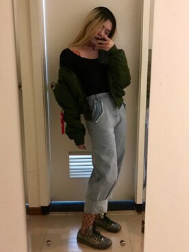 「Alpha Industries（アルファインダストリーズ）のアイテム（ナイロンジャケット）」を使った、sevennnnさん（レディース・168cm）の冬コーディネート