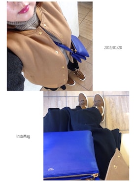 「CELINE」｜「アイテム（スタジャン）」を使った、まんたろうさん（レディース・153cm）の冬コーディネート