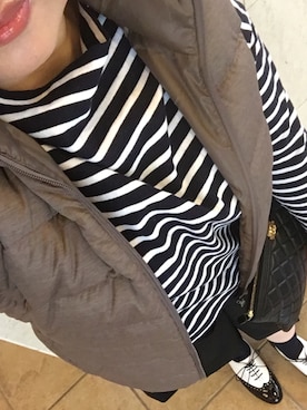 「アイテム（ダウンベスト、ブラウン系）」を使った、まんたろうさん（レディース・153cm）の秋コーディネート