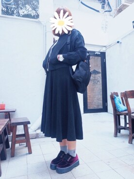 「MONKI（モンキ）のアイテム（スタジャン）」を使った、Gさん（レディース・168cm）の秋コーディネート