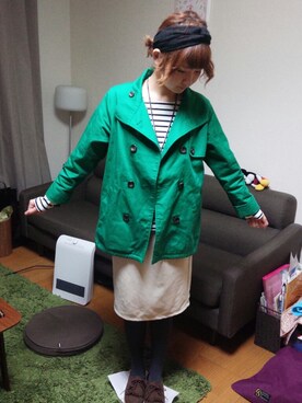 「緑」｜「アイテム（トレンチコート）」を使った、yuuさん（レディース・159cm）の春コーディネート