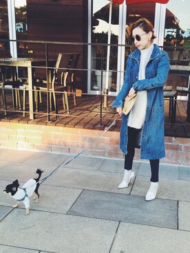 「AMERI」｜「アイテム（デニムジャケット）」を使った、黒石奈央子さん（レディース・152cm）の冬コーディネート