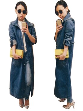 「AMERI」｜「アイテム（デニムジャケット）」を使った、黒石奈央子さん（レディース・152cm）の冬コーディネート