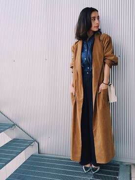 「AMERI」｜「アイテム（ダウンジャケット/コート）」を使った、黒石奈央子さん（レディース・152cm）の夏コーディネート