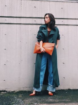 「Ameri（アメリ）のアイテム（トレンチコート）」を使った、黒石奈央子さん（レディース・152cm）の秋コーディネート
