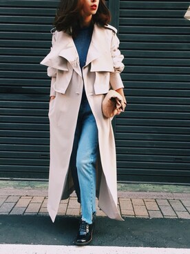 「Ameri（アメリ）のアイテム（クラッチバッグ）」を使った、黒石奈央子さん（レディース・152cm）の秋コーディネート