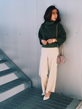 「Ameri（アメリ）のアイテム（ショルダーバッグ）」を使った、黒石奈央子さん（レディース・152cm）の冬コーディネート