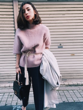 「Ameri（アメリ）のアイテム（トレンチコート）」を使った、黒石奈央子さん（レディース・152cm）の冬コーディネート