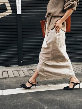 「Ameri（アメリ）のアイテム（クラッチバッグ）」を使った、黒石奈央子さん（レディース・152cm）の冬コーディネート