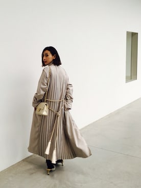 「AMERI」｜「アイテム（チェスターコート）」を使った、黒石奈央子さん（レディース・152cm）の冬コーディネート