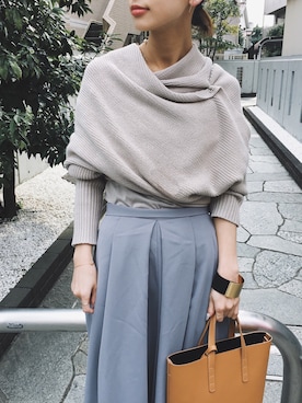 「Ameri（アメリ）のアイテム（トートバッグ）」を使った、黒石奈央子さん（レディース・152cm）の春コーディネート